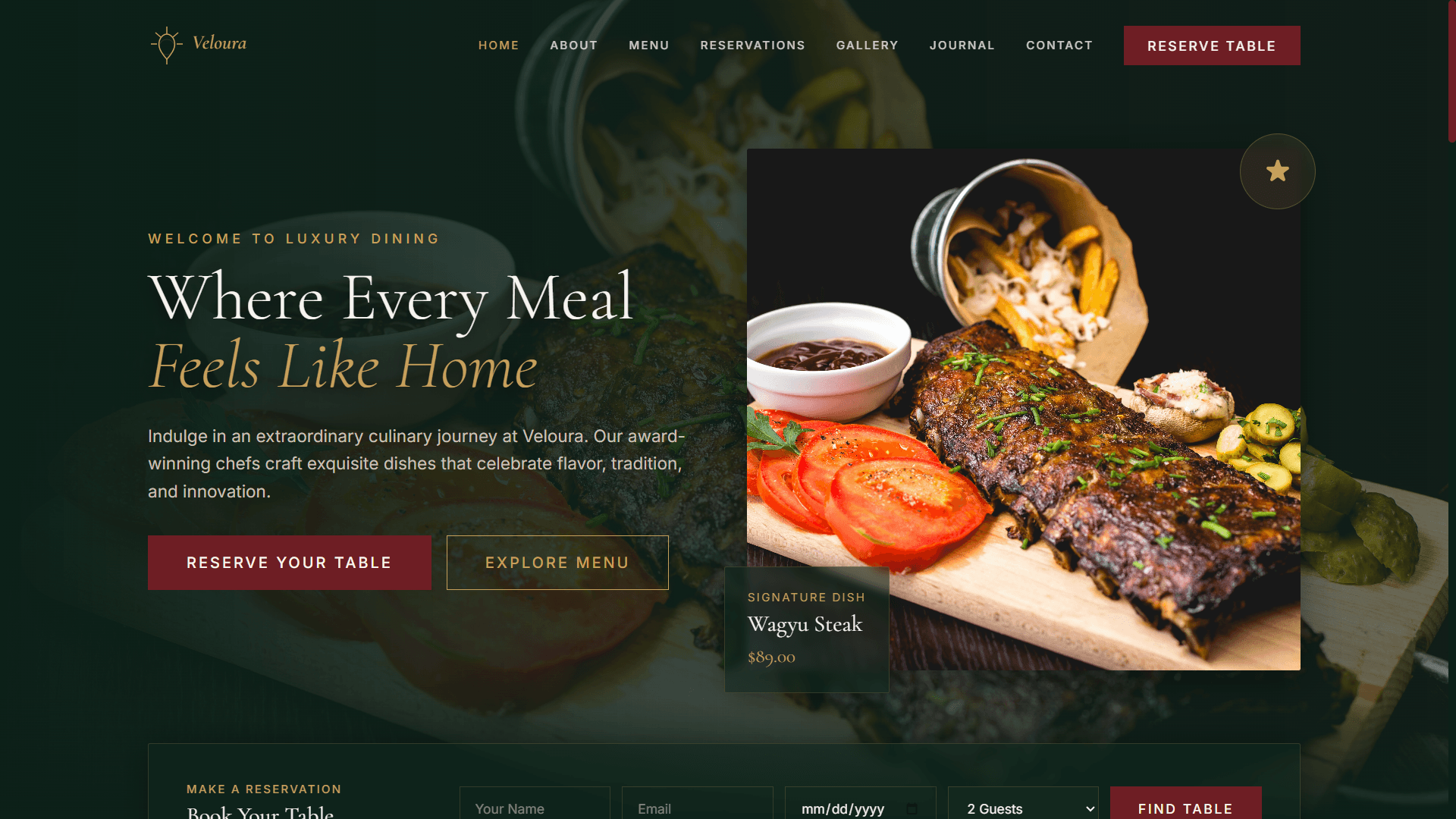 Veloura – Premium MERN stack Restaurant Website Template